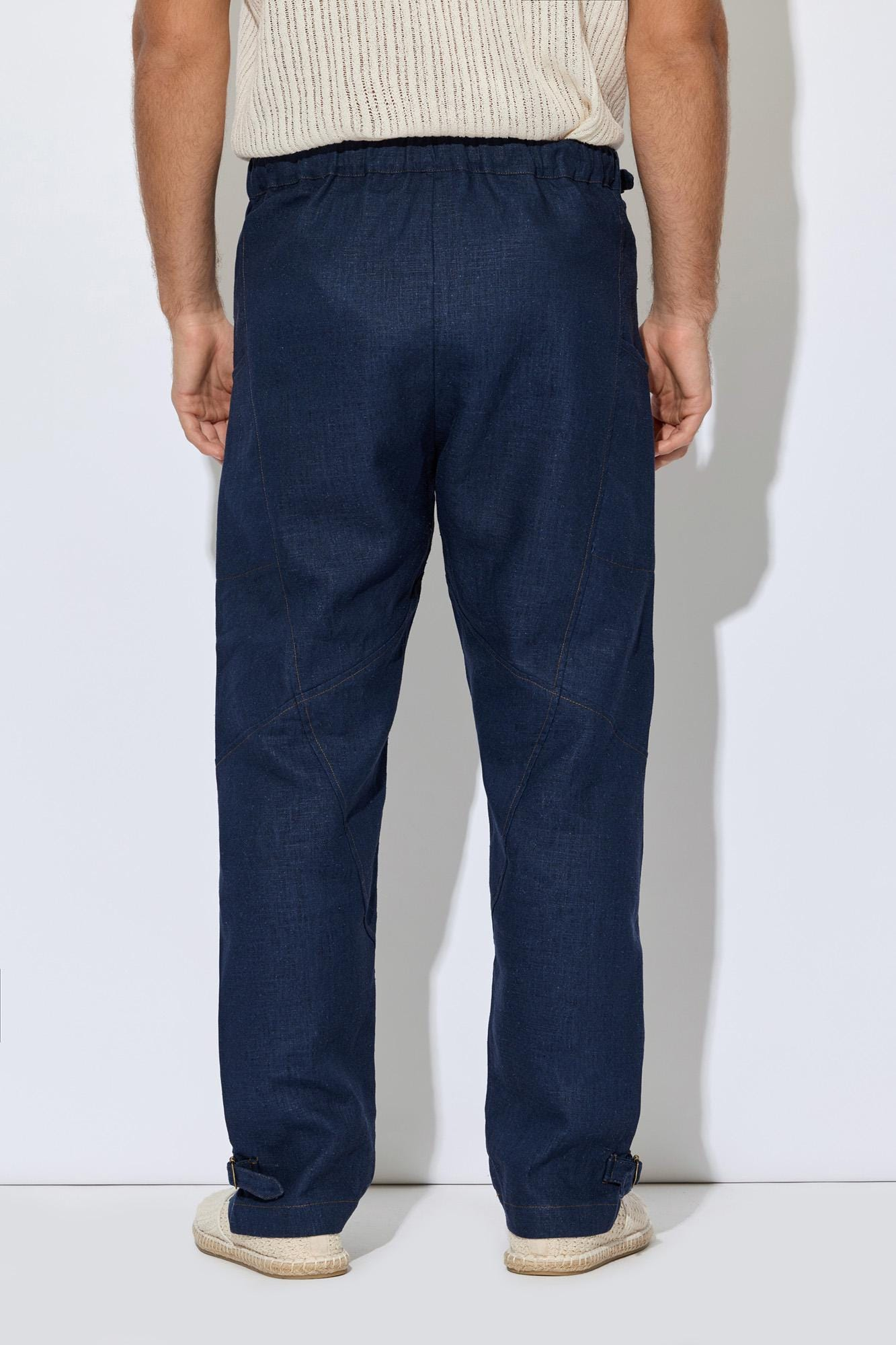 Navy Blue Linen Wrap Waist Relaxed Pants - Image 6