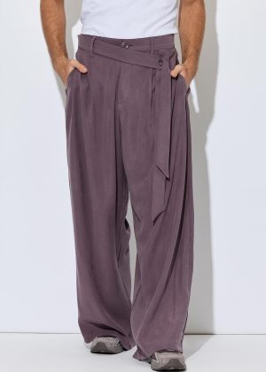 Dusty Plum Modal Wrap Waist Wide Leg Pants