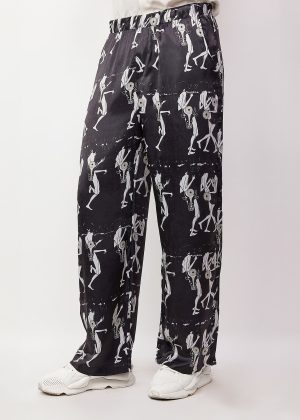 Black Skeleton Dance Print Relaxed Straight Leg Pants