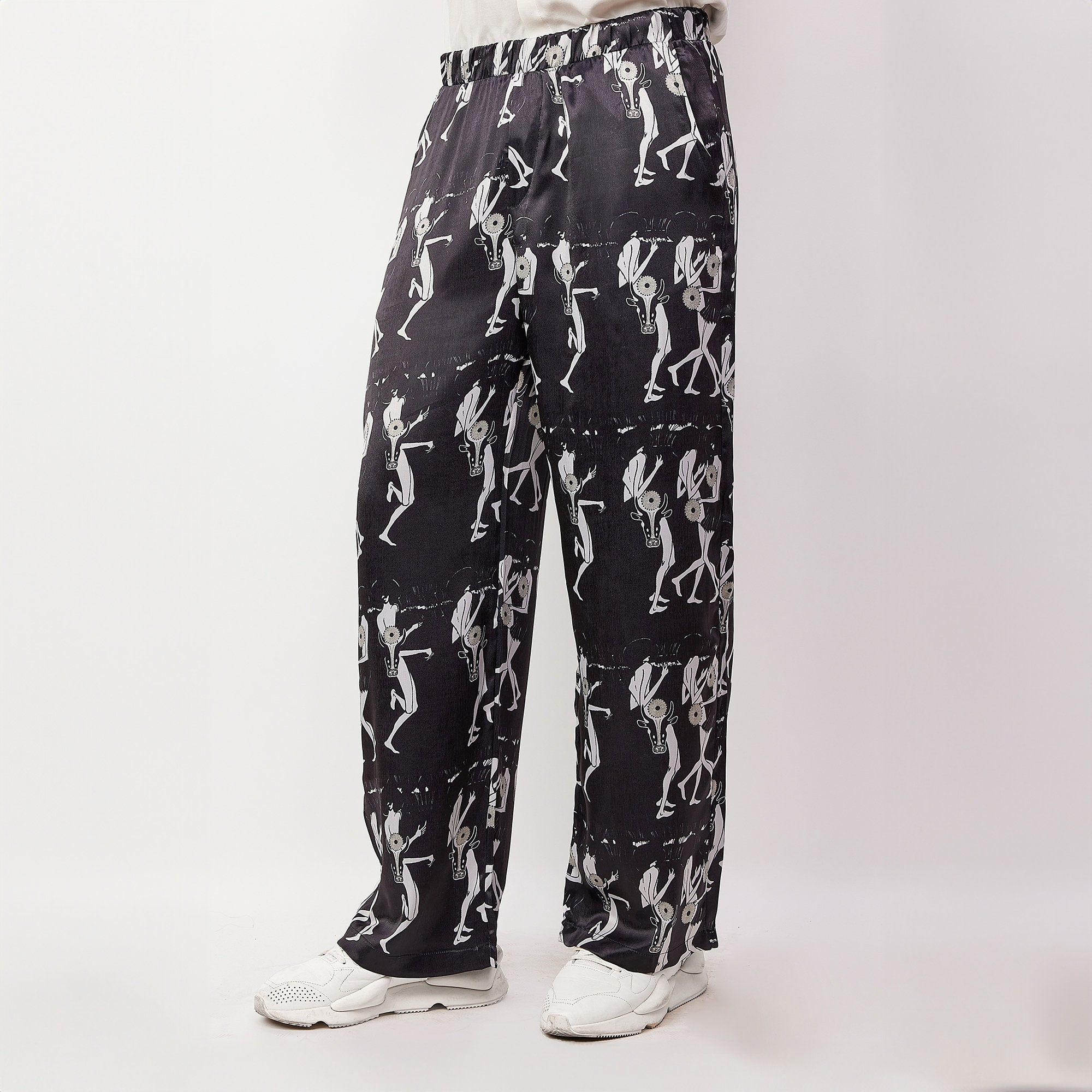 Black Skeleton Dance Print Relaxed Straight Leg Pants