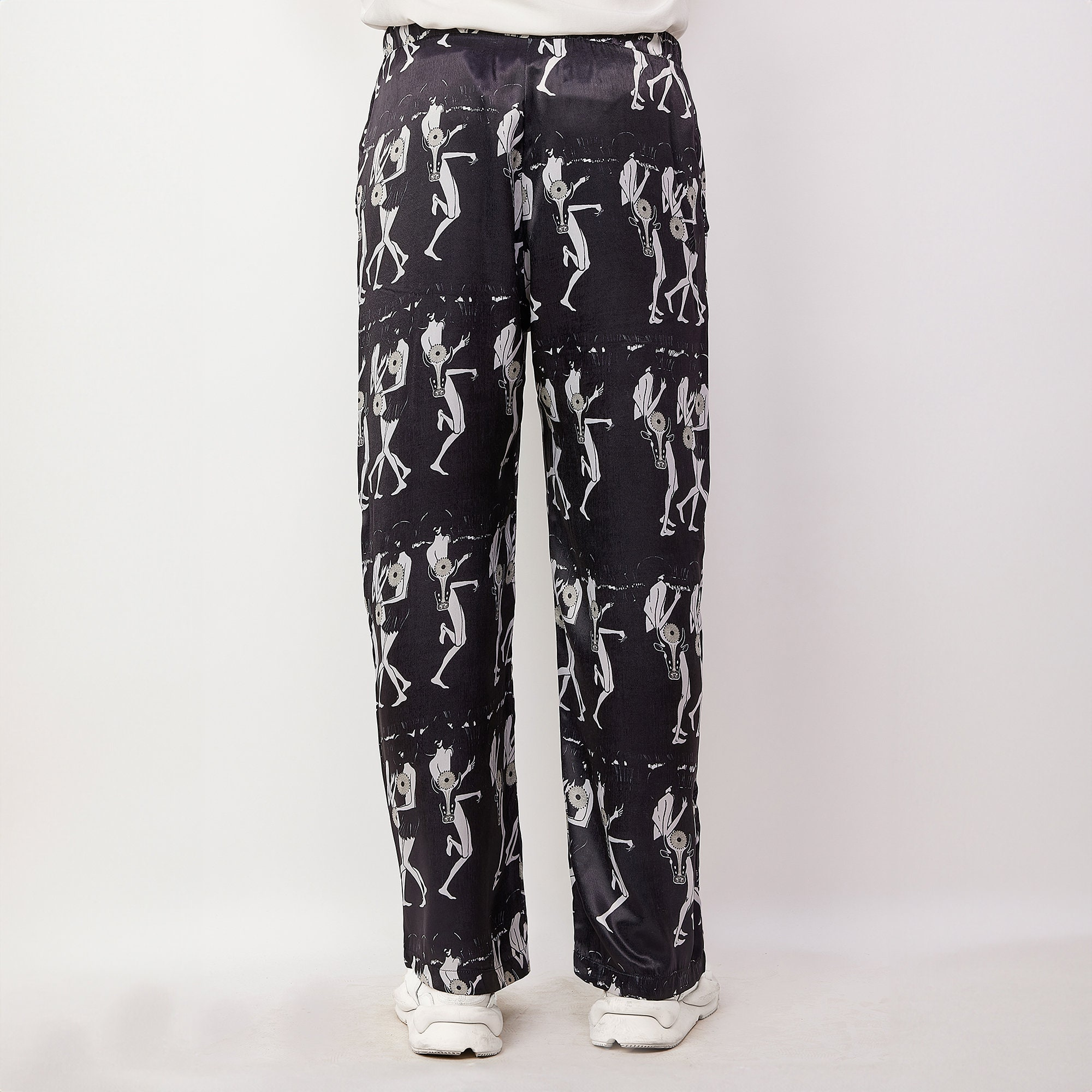 Black Skeleton Dance Print Relaxed Straight Leg Pants - Image 2