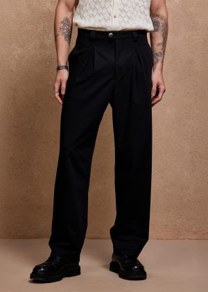 Black Pleated Tailored Wide Leg Pants