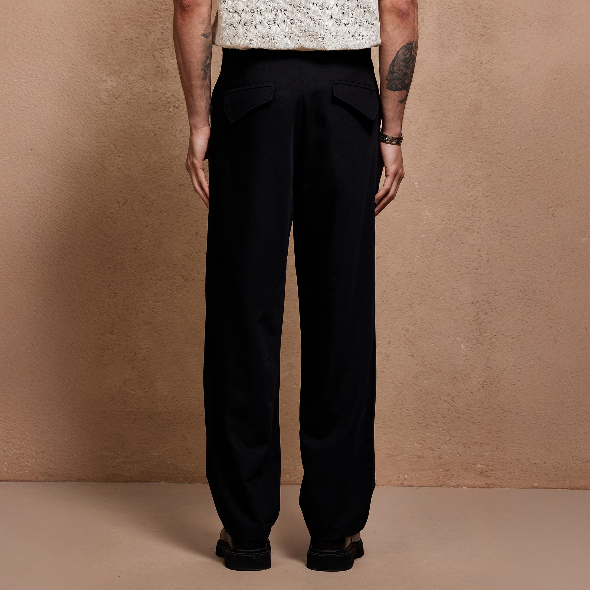 Black Pleated Tailored Wide Leg Pants - Image 4