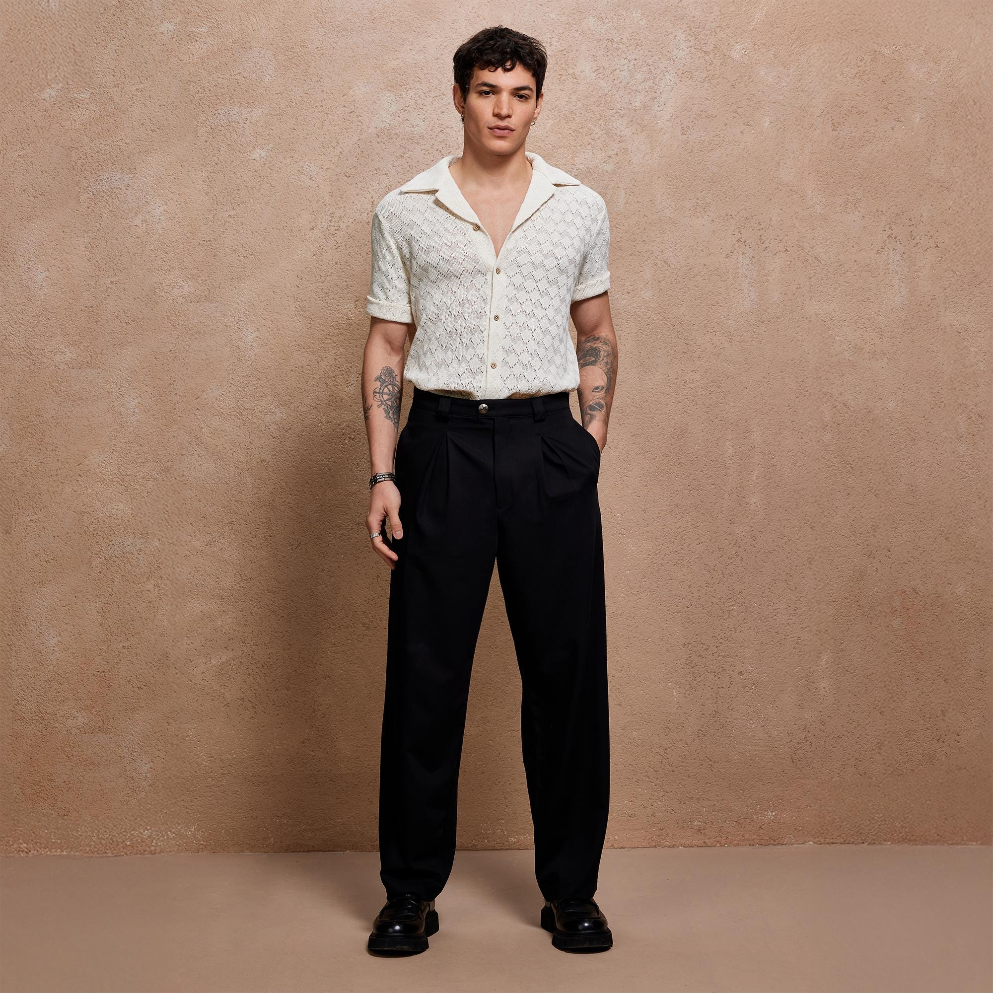Black Pleated Tailored Wide Leg Pants - Image 5