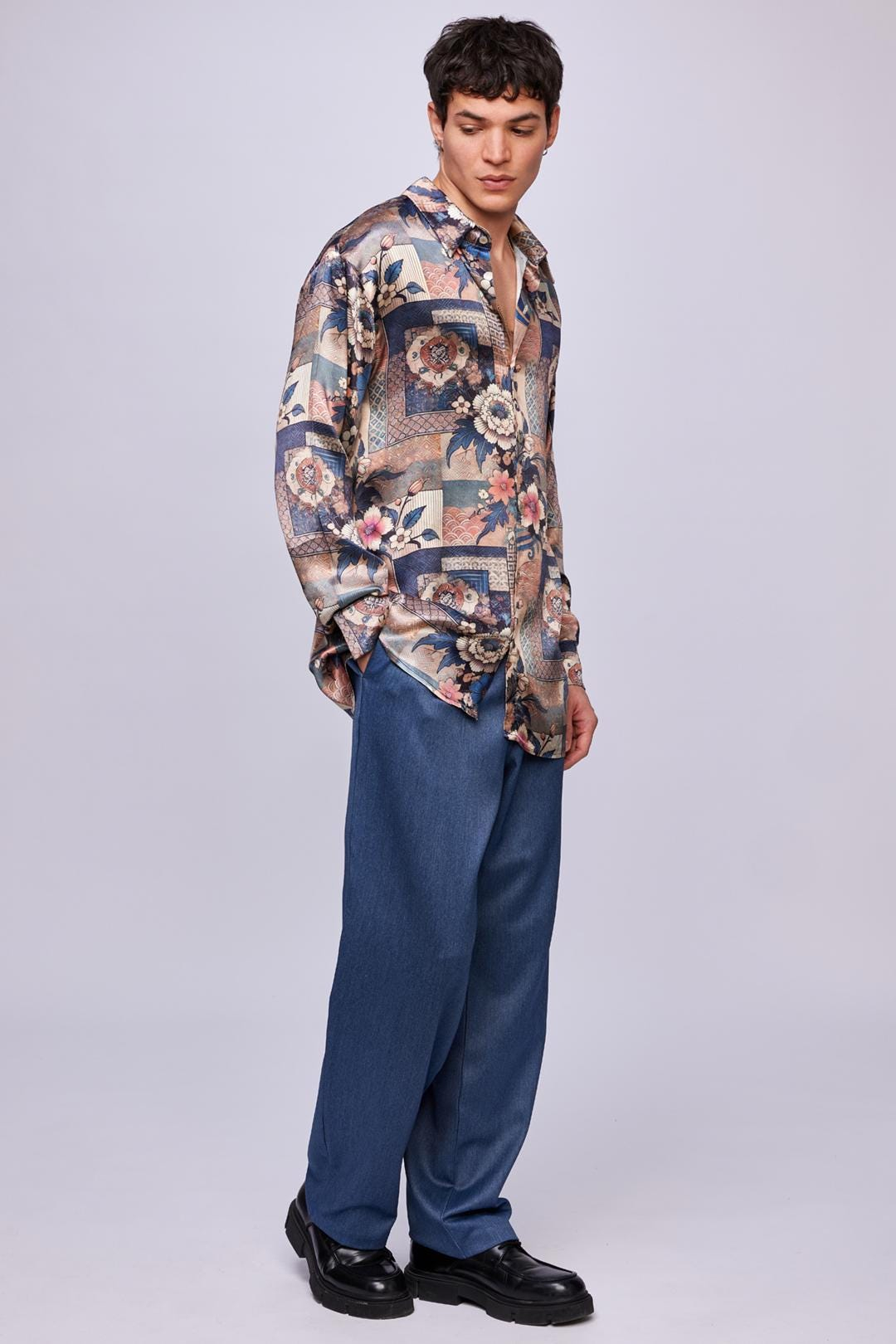Denim Blue Linen Pleated Straight-Leg Pants - Image 4