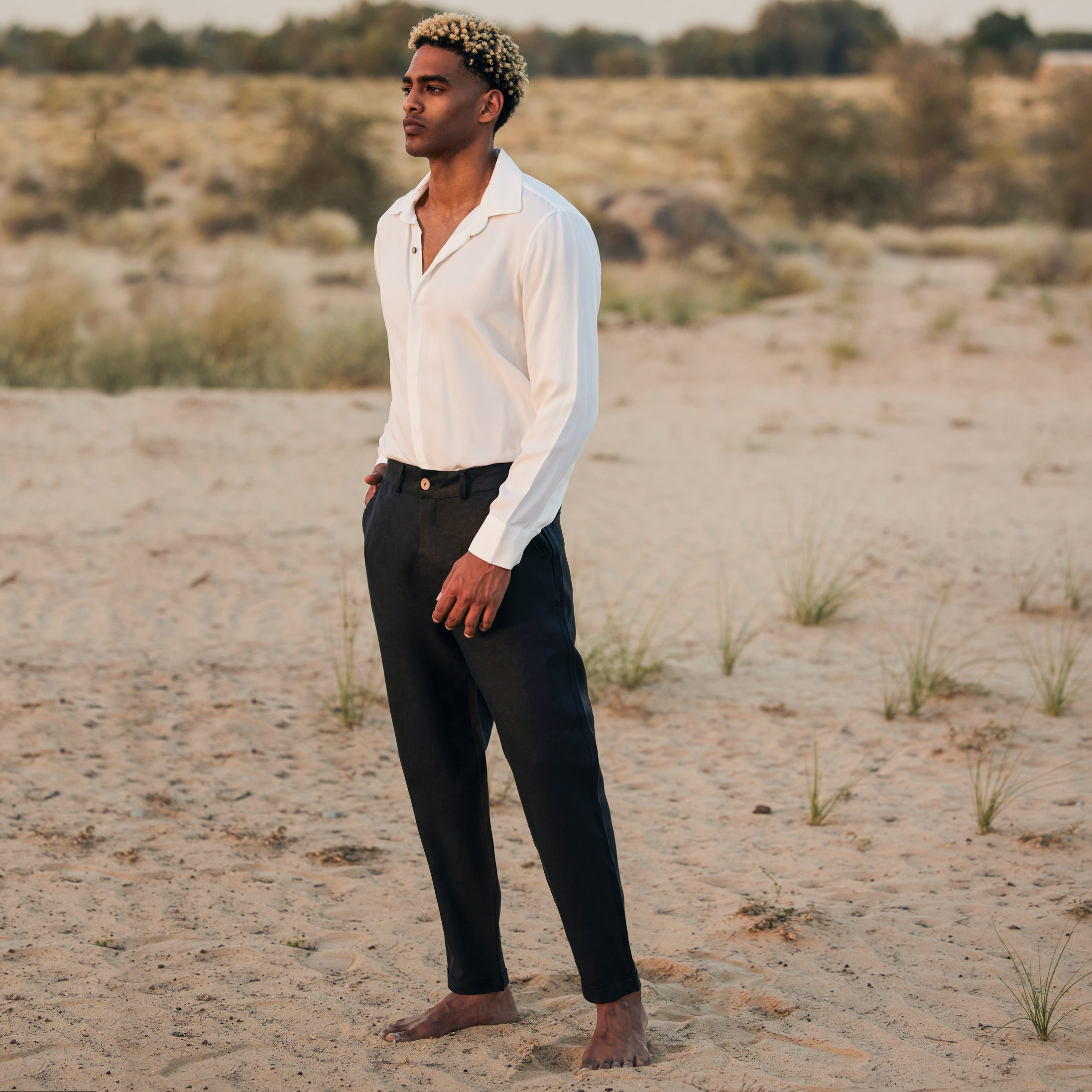 Black Linen Carrot Pants - Image 5