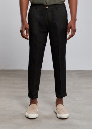 Black Linen Carrot Pants