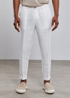 Pure White Linen Carrot Pants